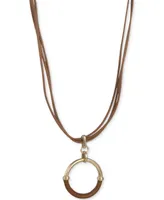 Lauren Ralph Lauren Leather-Wrapped Ring Multi-Cord Pendant Necklace, 16" + 3" extender