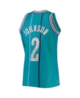 Men's Larry Johnson Teal Charlotte Hornets 1992-93 Hardwood Classics 75th Anniversary Diamond Swingman Jersey