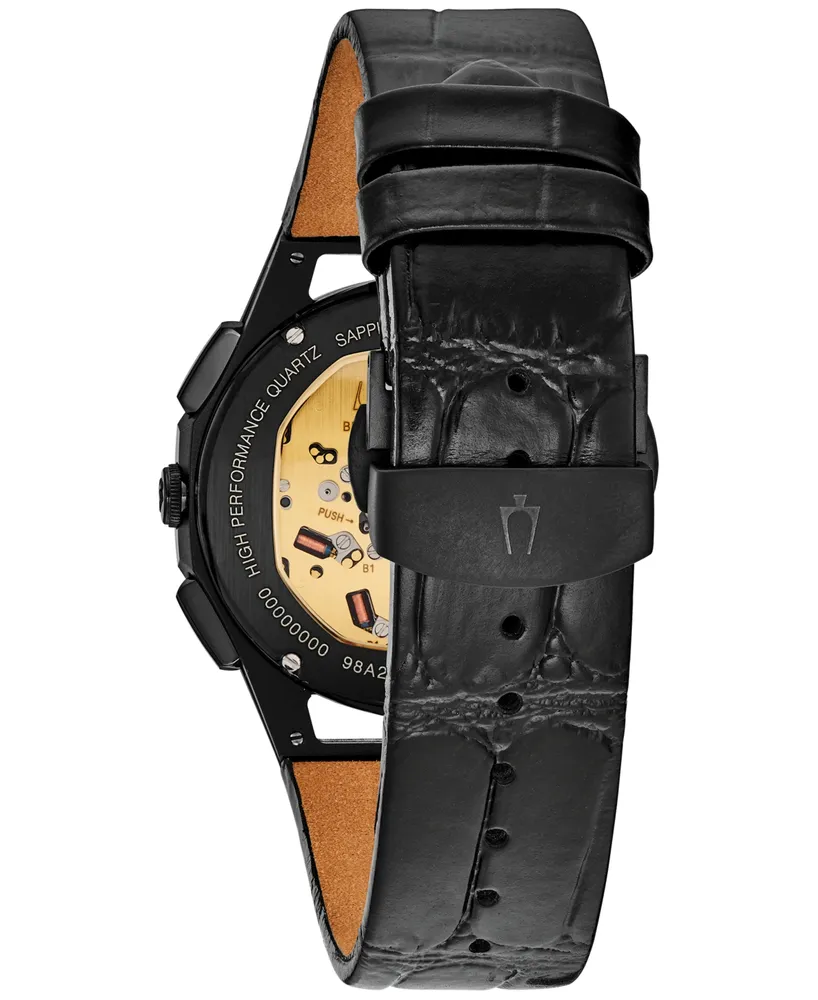Bulova Men's Chronograph Curv Black Leather Strap Watch 44mm