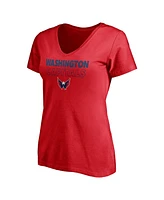 Women's Fanatics Red, Heather Gray Washington Capitals Short Sleeve and Long Sleeve V-Neck T-shirt Combo Pack