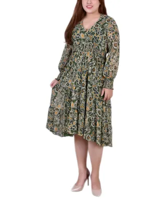 Ny Collection Plus Size Long Sleeve Clip Dot Dress