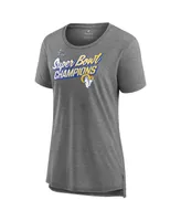 Women's Fanatics Heather Gray Los Angeles Rams Super Bowl Lvi Champions Paint Script Scoop Neck T-shirt