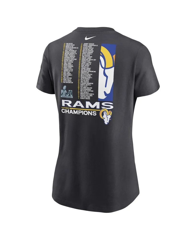 Women's Nike Anthracite Los Angeles Rams Super Bowl Lvi Champions Roster T-shirt