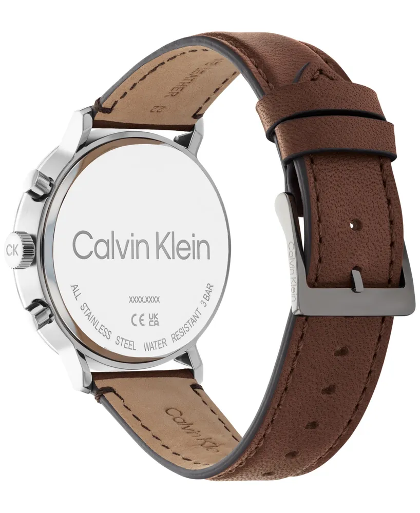 Calvin Klein Brown Leather Strap Watch 44mm