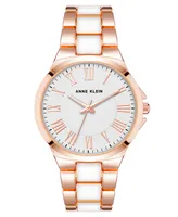 Anne Klein Women's Link Bracelet Watch in Rose Gold-Tone with White Enamel, 36mm - Rose Gold