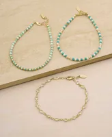 Ettika Turquoise and Imitation Pearl Anklet Set - Gold