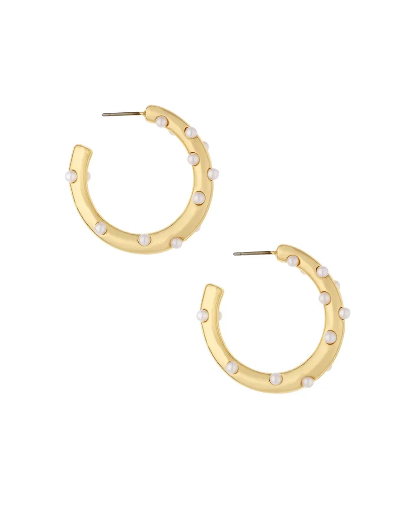 Ettika 18K Gold Plated and Imitation Pearl Studded Hoops - Gold