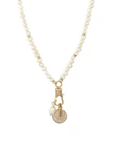 Ettika 18K Gold Plated Long Cultured Freshwater Pearl Beaded Necklace with Crystal Charms - Gold