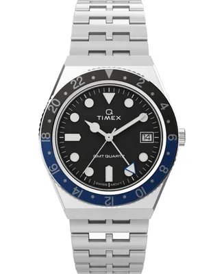 Timex Men's Q Gmt Stainless Steel Bracelet Watch 38mm - Silver
