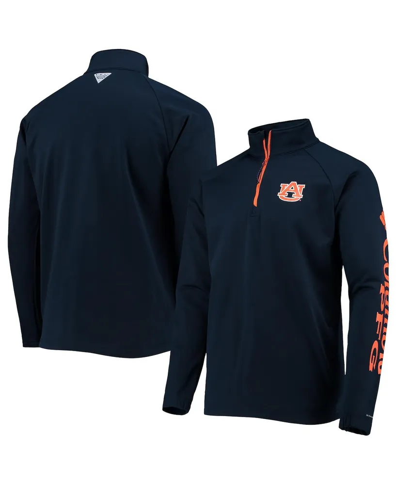 Men's Columbia Navy Auburn Tigers Terminal Tackle Fleece Raglan Omni-Shade Quarter-Zip Jacket