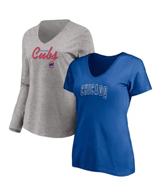 Women's Fanatics Royal, Heathered Gray Chicago Cubs Team V-Neck T-shirt Combo Set