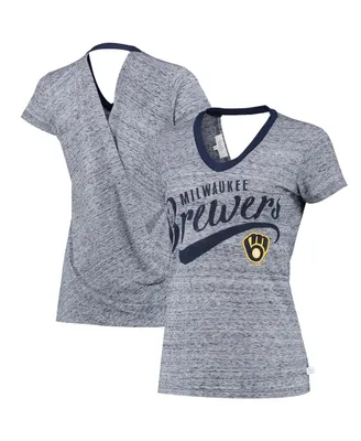 Women's Touch Navy Milwaukee Brewers Hail Mary V-Neck Back Wrap T-shirt