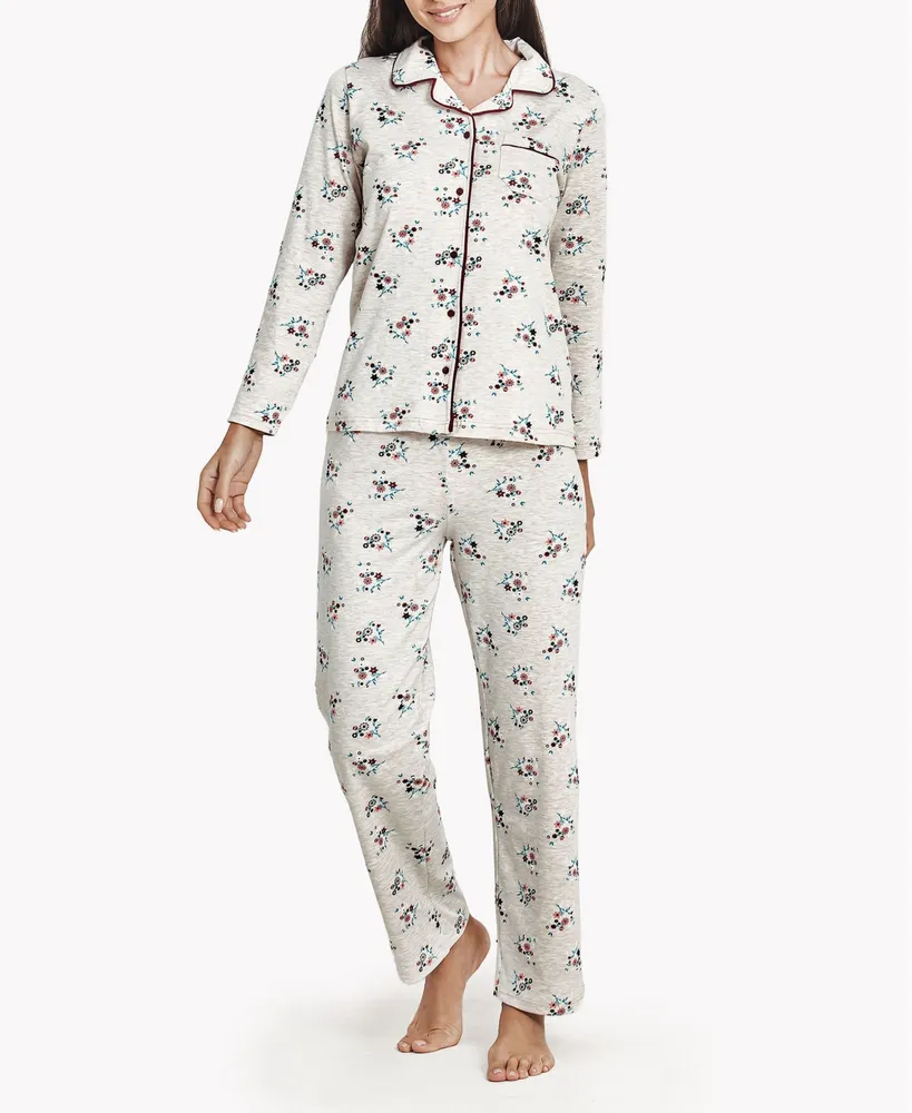 Ambrielle Womens Plus Crew Neck Long Sleeve 2-pc. Pant Pajama Set