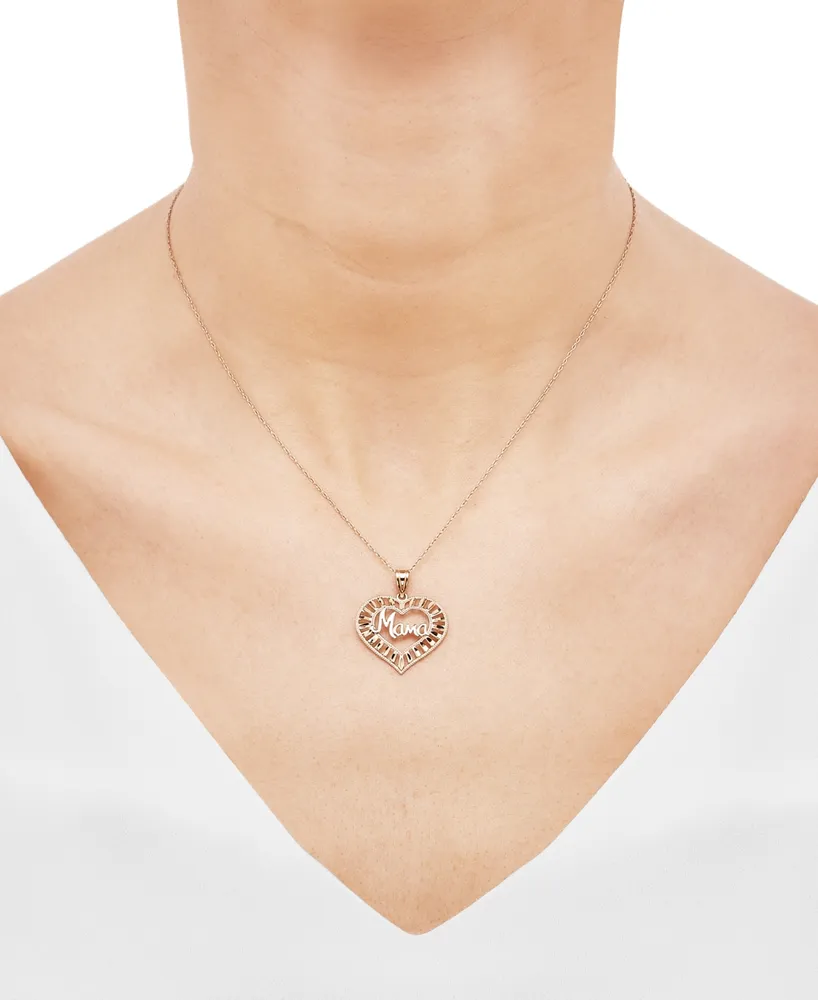 Mama Open Heart Pendant Necklace in 10k Gold, 16" + 2" extender