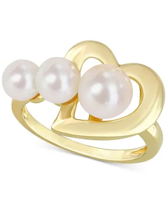 Cultured Freshwater Pearl (5 - 7-1/2mm) Heart Ring Gold-Tone Plated Sterling Silver