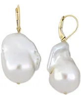 Cultured Freshwater Baroque Pearl (14-1/2 - 15mm) Leverback Drop Earrings in 14k Gold