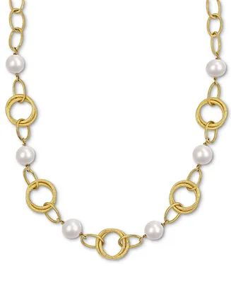 Cultured Freshwater Pearl (9-10mm) Open Link 20" Statement Necklace in 18K Gold-Plated Sterling Silver