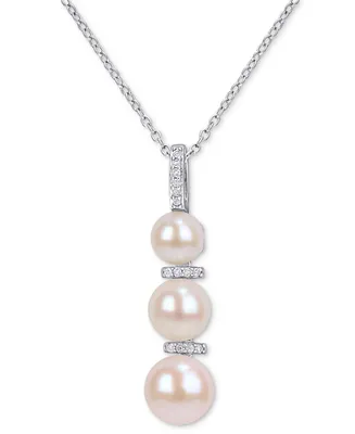 Cultured Freshwater Pearl (6 - 8-1/2mm) & Diamond (1/20 ct. t.w.) Graduated Pendant Necklace in Sterling Silver