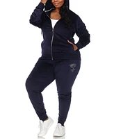 White Mark Plus Rhinestone Velour Tracksuit 2 Piece Set