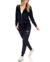 White Mark Rhinestone Velour Tracksuit 2 Piece Set