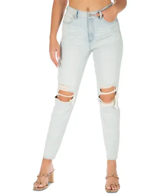 Rewash Juniors' Distressed High-Rise Mom Jeans