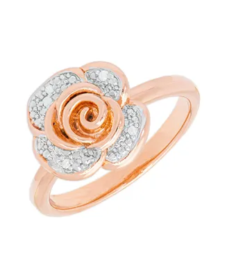 Diamond Accent Flower Ring 14K Rose Gold Plated