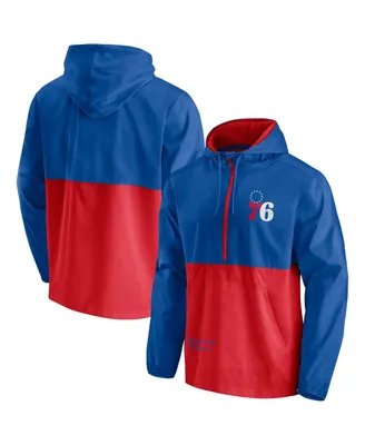 Men's Fanatics Royal, Red Philadelphia 76ers Anorak Block Party Windbreaker Half-Zip Hoodie Jacket