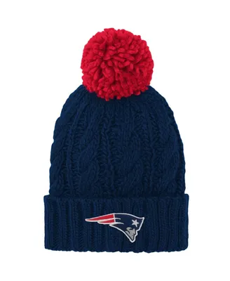 Big Girls Navy New England Patriots Team Cable Cuffed Knit Hat with Pom