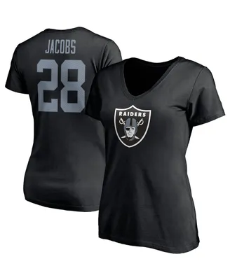 Women's Fanatics Josh Jacobs Black Las Vegas Raiders Player Icon Name Number V-Neck T-shirt