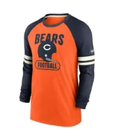 Men's Nike Orange and Navy Chicago Bears Throwback Raglan Long Sleeve T-shirt