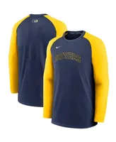 Men's Nike Navy, Gold Milwaukee Brewers Authentic Collection Pregame Performance Raglan Pullover Sweatshirt