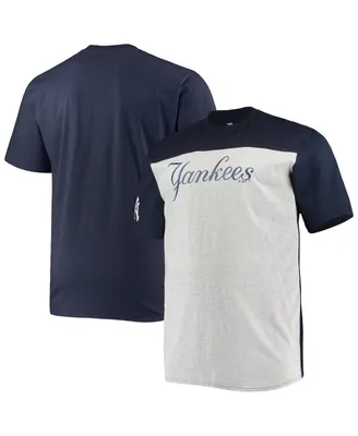 Men's Fanatics Navy, Heather Gray New York Yankees Big and Tall Colorblock T-shirt