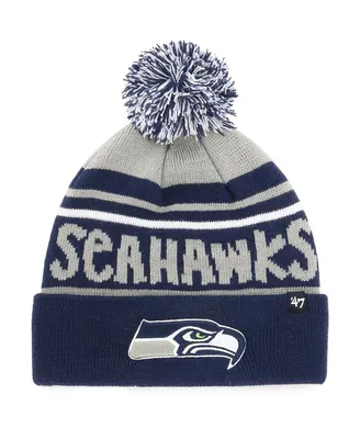 Big Boys '47 Brand Gray, College Navy Seattle Seahawks Playground Cuffed Knit Hat with Pom
