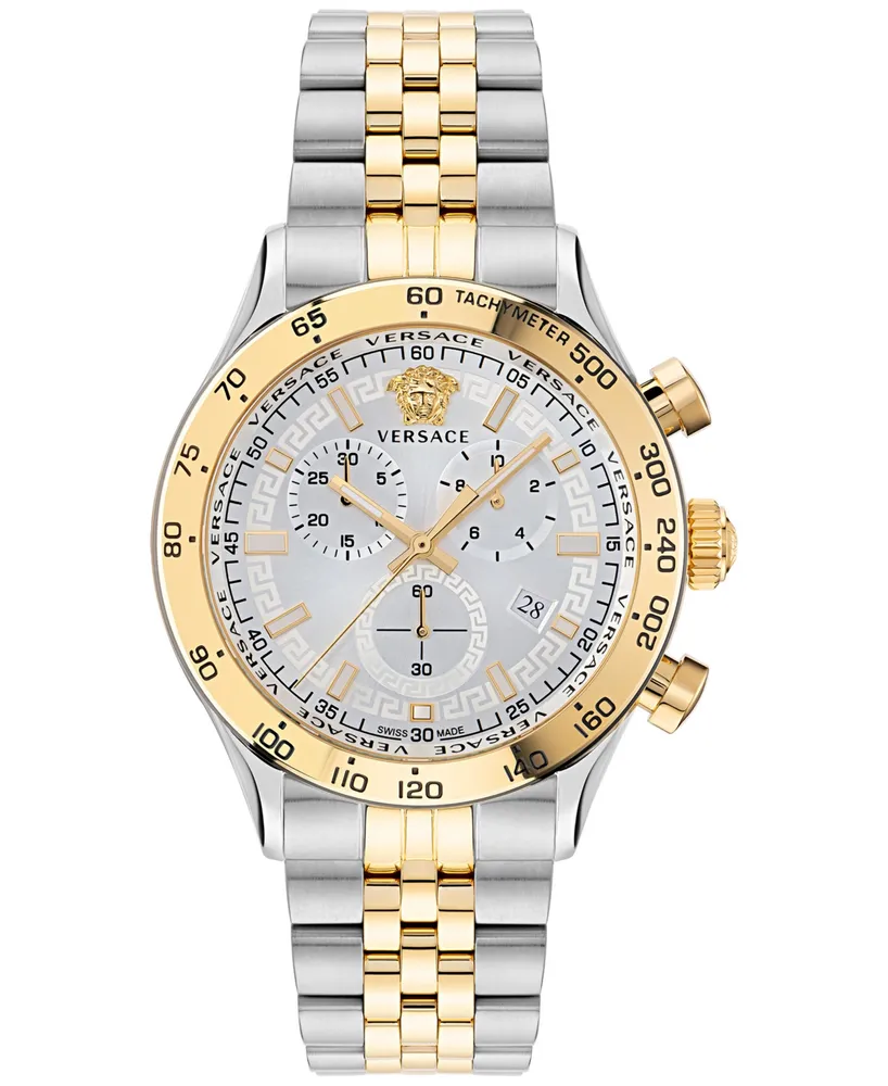 Versace Men's Swiss Chronograph Hellenyium Two Tone Bracelet Watch 44mm