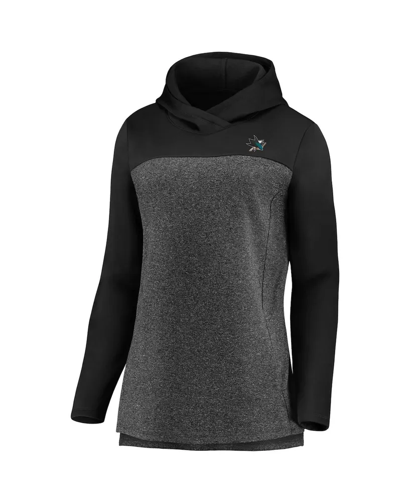 Women's Fanatics Heathered Charcoal and Black San Jose Sharks Chiller Fleece Pullover Hoodie