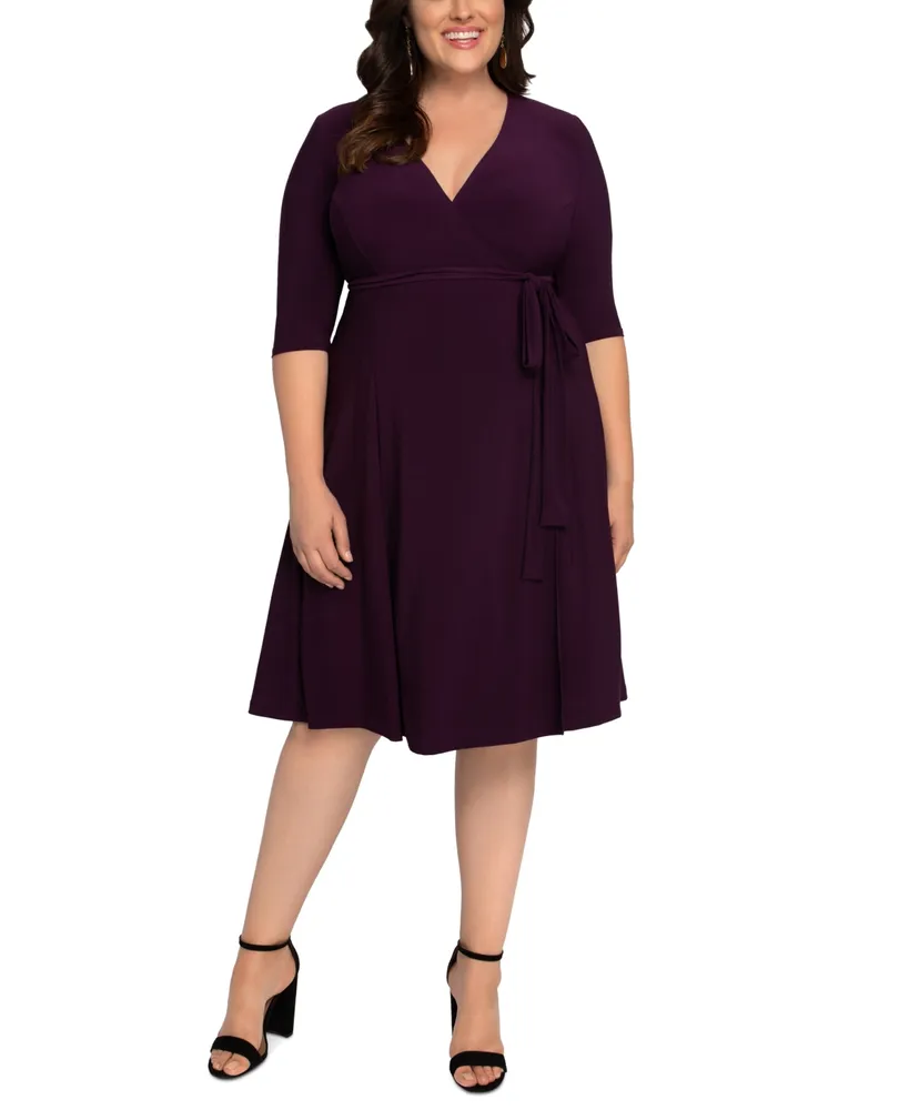 Kiyonna Plus Size Essential Wrap Dress with 3/4 Sleeves