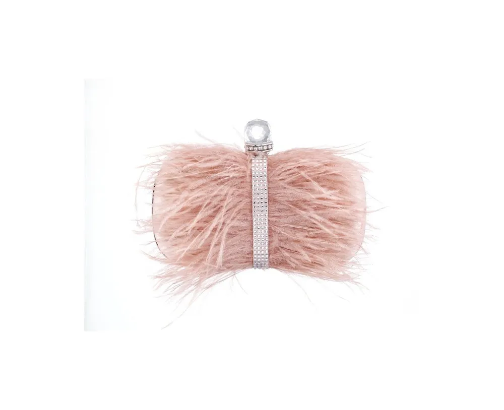 Women's Feather Embellished Minaudiere Clutch