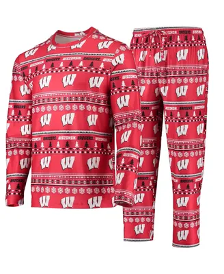 Men's Concepts Sport Red Wisconsin Badgers Ugly Sweater Long Sleeve T-shirt and Pants Sleep Set