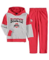 Little Boys Heather Gray, Scarlet Ohio State Buckeyes Sideline Hoodie and Pants Set