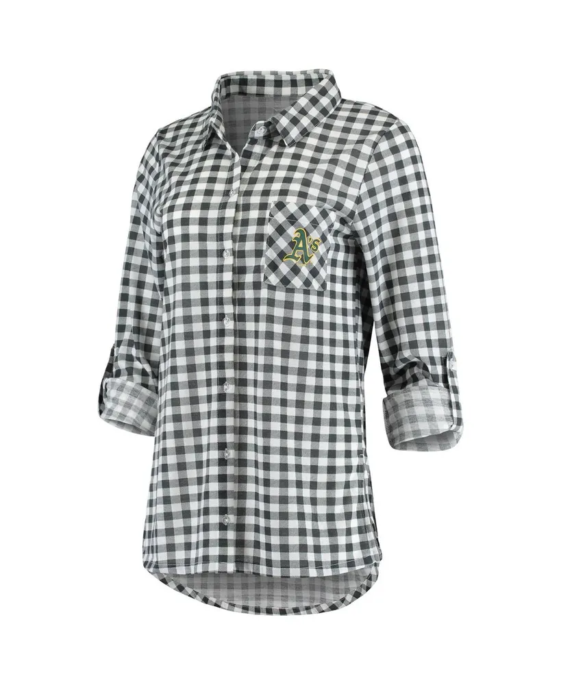 Women's Concepts Sport Charcoal Oakland Athletics Wanderer Long Sleeve Button-Up Nightshirt