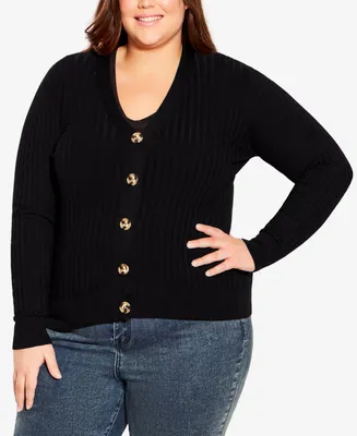 Avenue Plus Size Ribbed Knit Button Cardigan Sweater