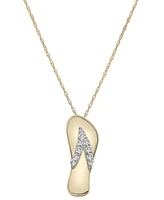 Wrapped Diamond Flip Flop Sandal Pendant Necklace (1/8 ct. t.w.) in 10k Gold, 16" + 2" extender, Created for Macy's