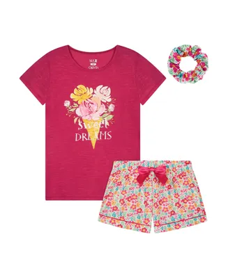 Big Girls T-shirt and Shorts with Scrunchie Pajama Set