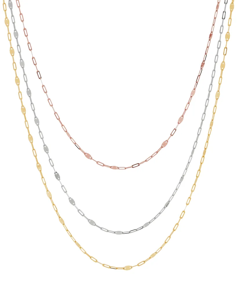 Mirror Link 18" Layered Necklace in 10k Tricolor Gold