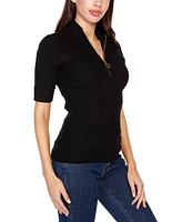 Belldini Black Label Ribbed Zip Mock Neck Top