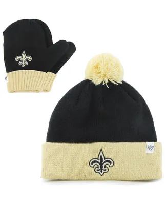 Toddler Unisex Black and Gold New Orleans Saints Bam Bam Cuffed Knit Hat with Pom and Mittens Set