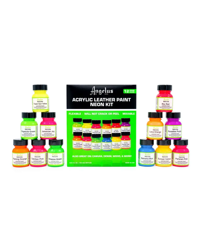 Angelus Neon Acrylic Leather Paint Kit, 1 Ounces, 12 Colors
