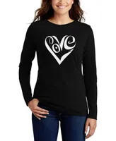 Women's Long Sleeve Word Art Script Love Heart T-shirt