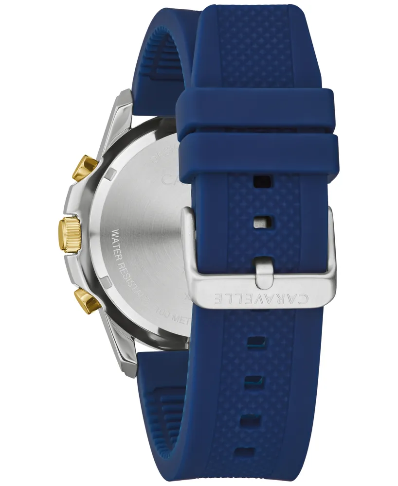 Caravelle designed by Bulova Men's Chronograph Blue Silicone Strap Watch 44mm