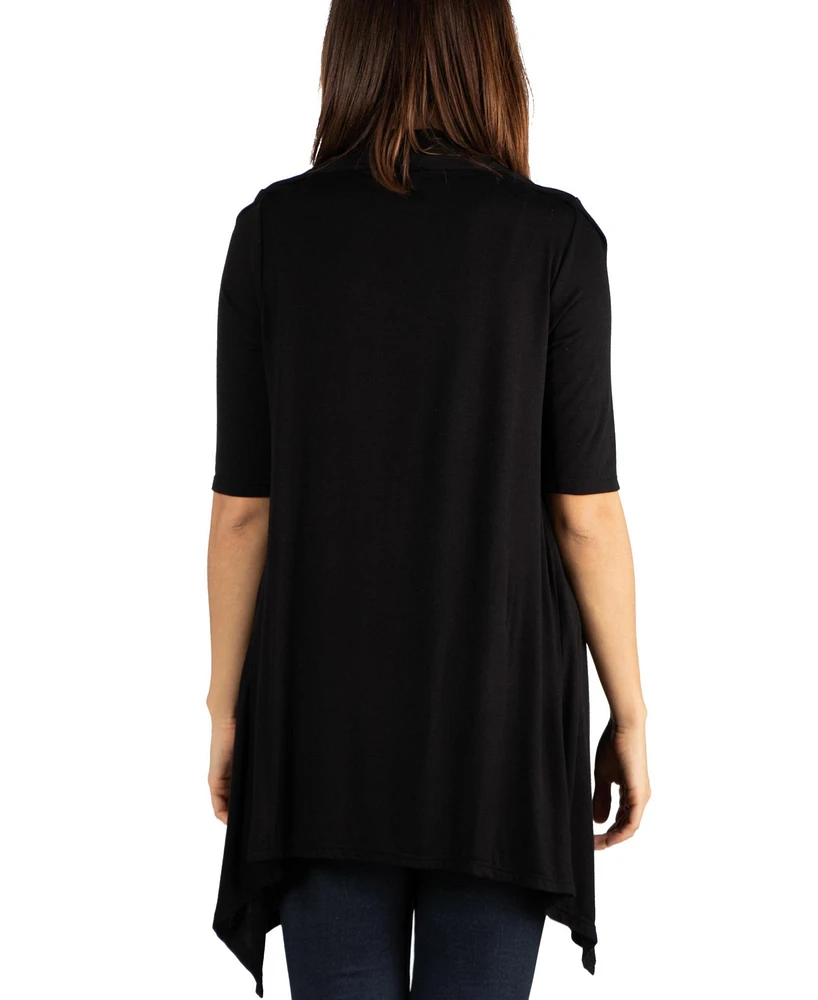 24seven Comfort Apparel Loose Fit Open Front with Half Sleeve Cardigan